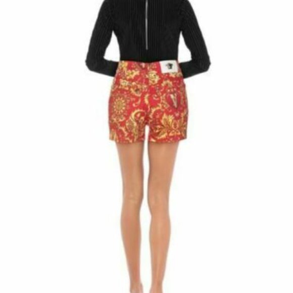 VERSACE Red Gold Denim Baroco Medusa Shorts 26/4 - Picture 6 of 13
